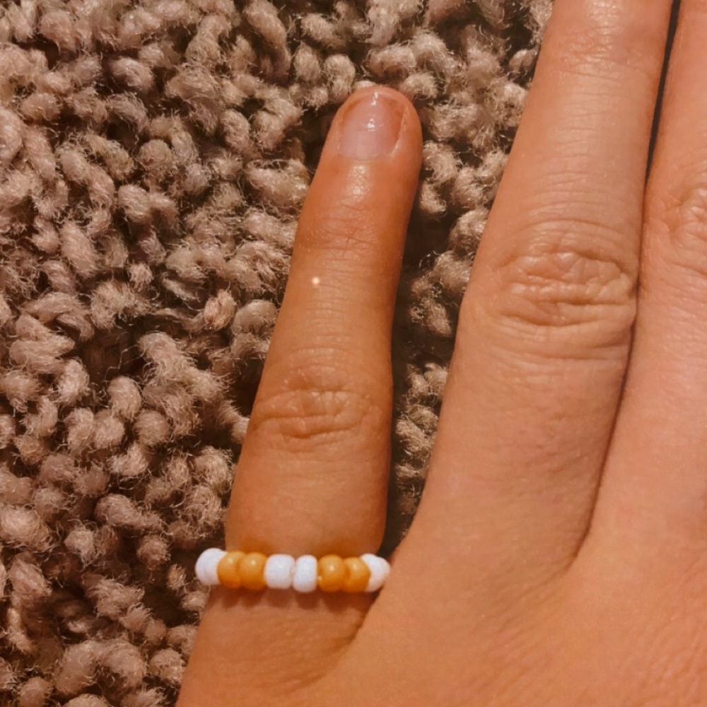 white and yellow beaded ring :)